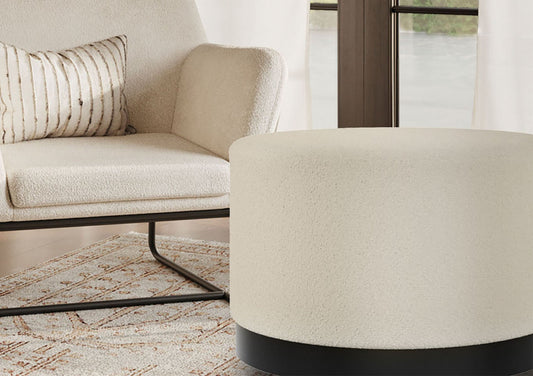 Portrush Ivory Boucle Upholstered Pouffe Large Stool Furniture LPD Furniture