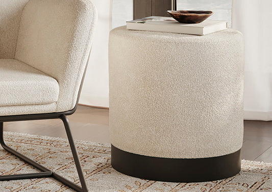 Portrush Ivory Boucle Upholstered Pouffe Small Stool Furniture LPD Furniture