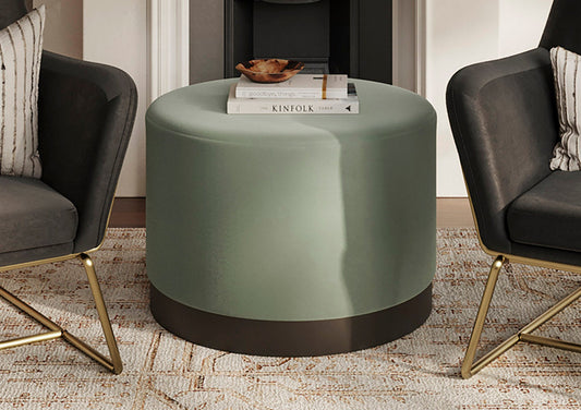 Portrush Sage Velvet Upholstered Pouffe Large Stool Furniture LPD Furniture