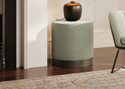 Portrush Sage Velvet Upholstered Pouffe Small Stool Furniture LPD Furniture