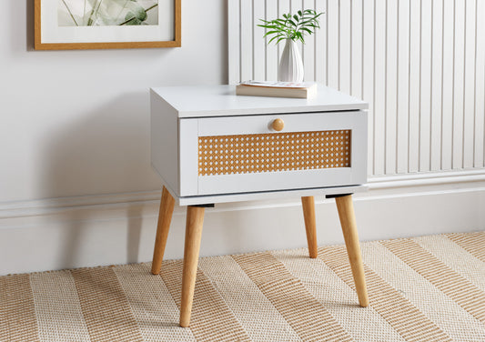 Frances Rattan White 1 Drawer Bedside Furniture time4sleepadmin