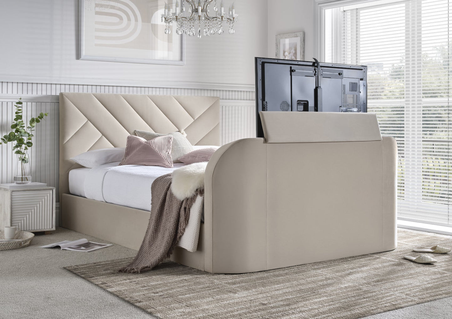 Ravello Stone Upholstered Ottoman TV Bed Frame - Bed - Time4Sleep