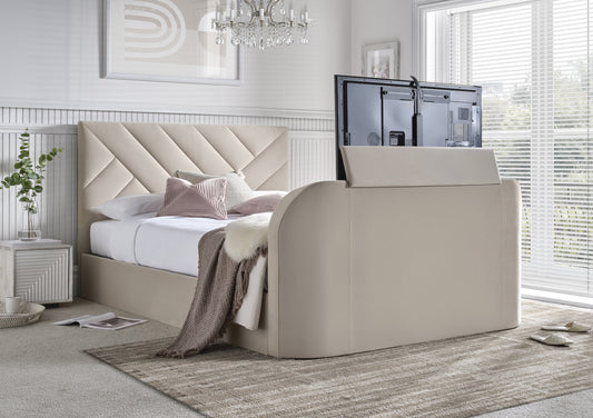 Ravello Stone Upholstered Ottoman TV Bed Frame - Bed - Time4Sleep