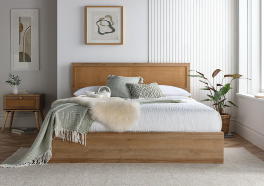 Molle Oak Finish Ottoman Including Rattan Headboard Bed time4sleepadmin