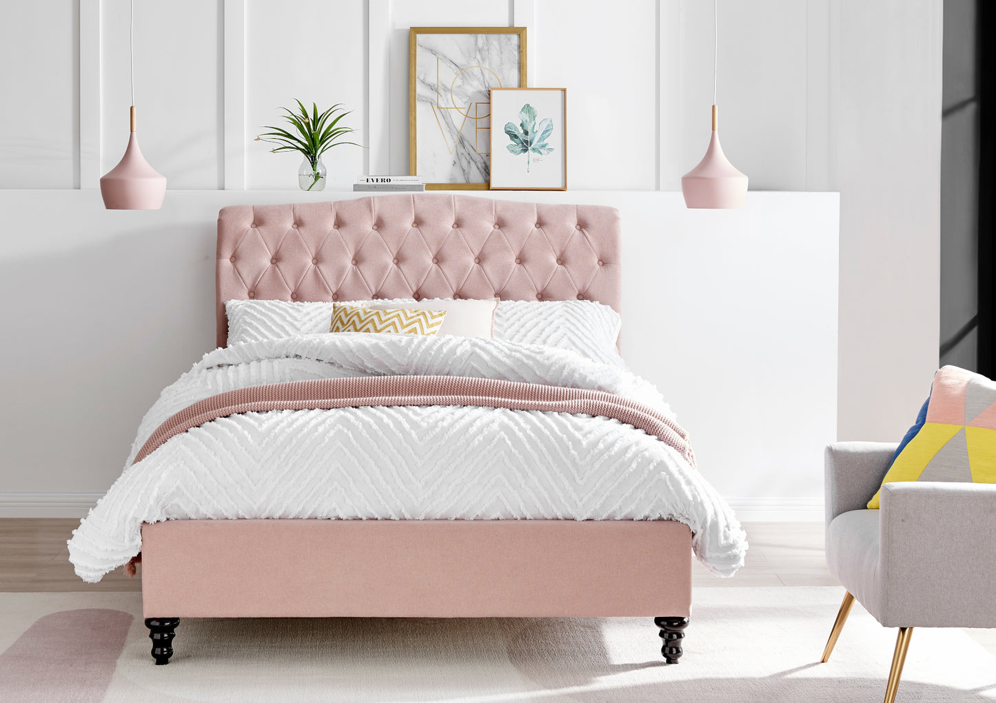 Lilly Upholstered Pink Bed Frame Only Bed time4sleepadmin