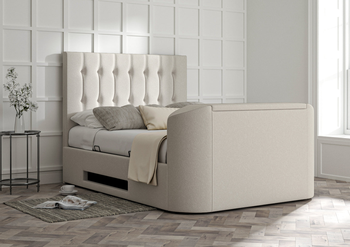 Dorchester Upholstered Arran Natural Ottoman TV Bed - Bed Frame Only Bed time4sleepadmin