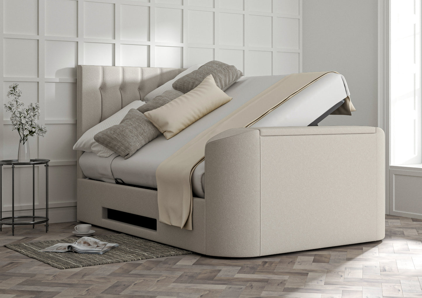 Dorchester Upholstered Arran Natural Ottoman TV Bed - Bed Frame Only Bed time4sleepadmin