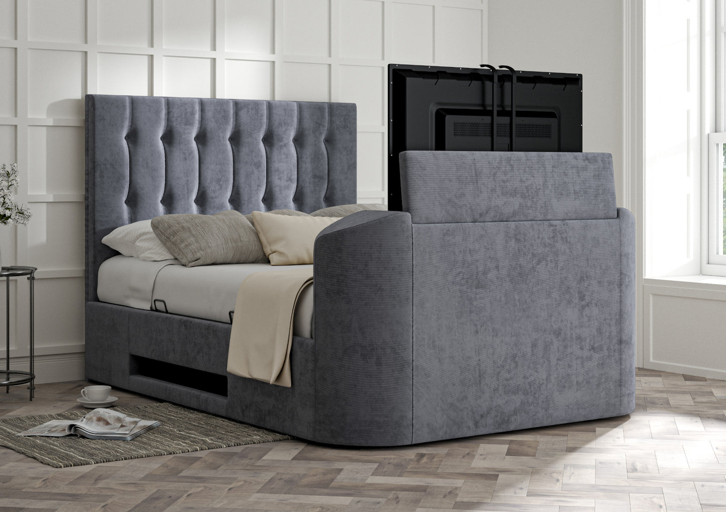 Dorchester Upholstered Hugo Platinum Ottoman TV Bed - Bed Frame Only Bed time4sleepadmin Super King