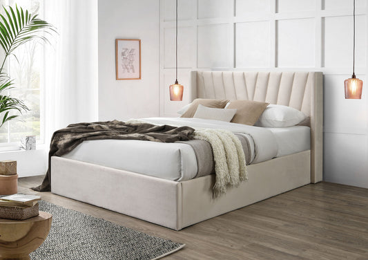 Salerno Beige Winged Upholstered Ottoman Bed Frame Bed time4sleepadmin