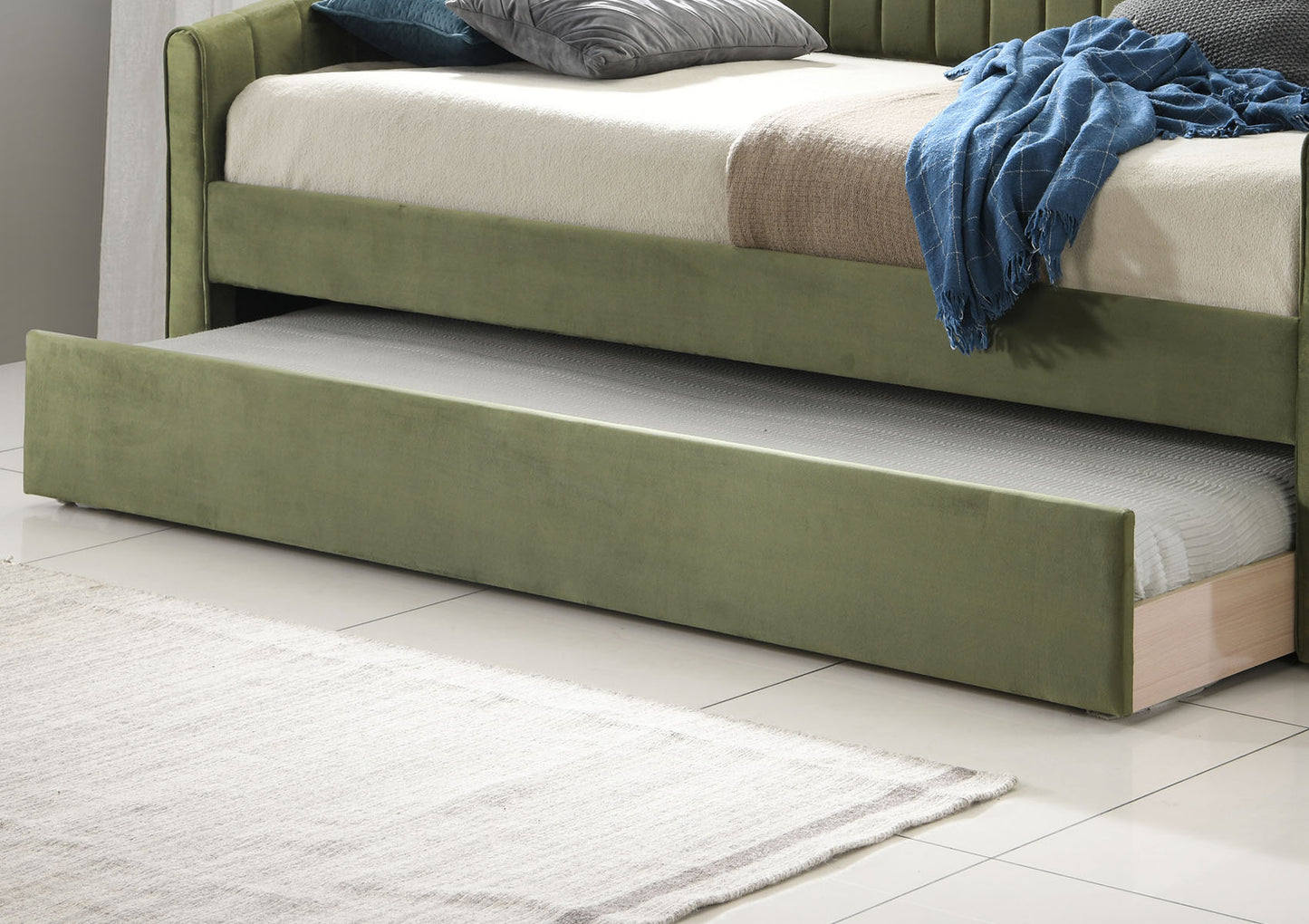Sanderson Olive Green Upholstered Day Bed Including Underbed Bed time4sleepadmin
