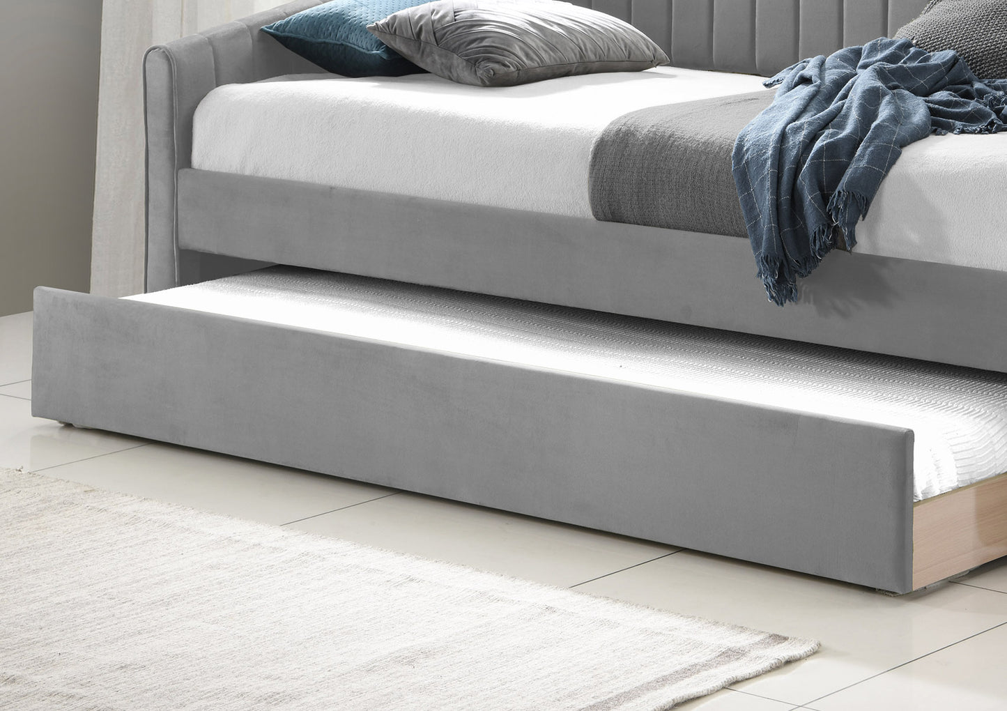 Sanderson Grey Upholstered Day Bed Including Underbed Bed time4sleepadmin