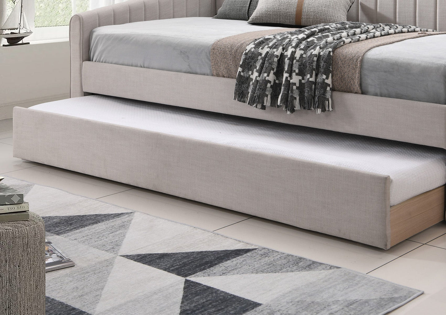 Sanderson Natural Oat Upholstered Day Bed Including Underbed Frame - Bed - Time4Sleep