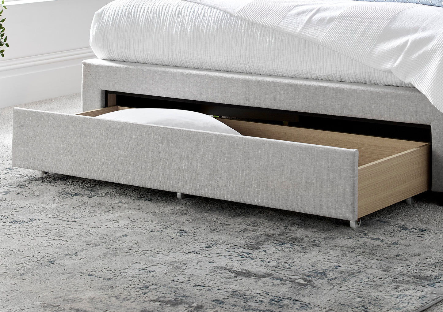 Savannah Grey Mist Upholstered Drawer Bed Frame Only Bed time4sleepadmin