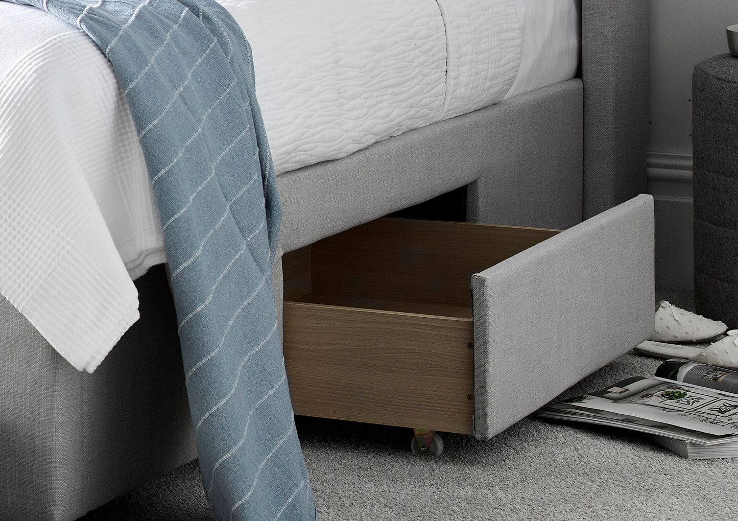 Savannah Grey Mist Upholstered Drawer Bed Frame Only Bed time4sleepadmin