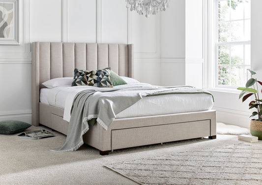 Savannah Natural Oat Upholstered Drawer Bed Frame Only - Bed - Time4Sleep
