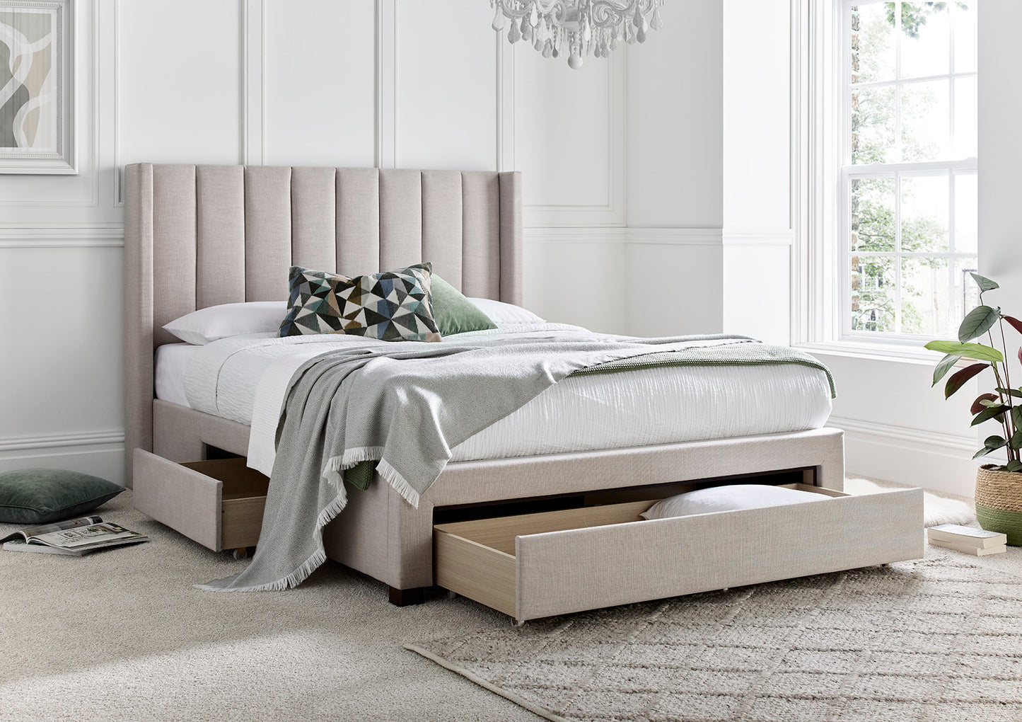 Savannah Natural Oat Upholstered Drawer Bed Frame Only Bed time4sleepadmin