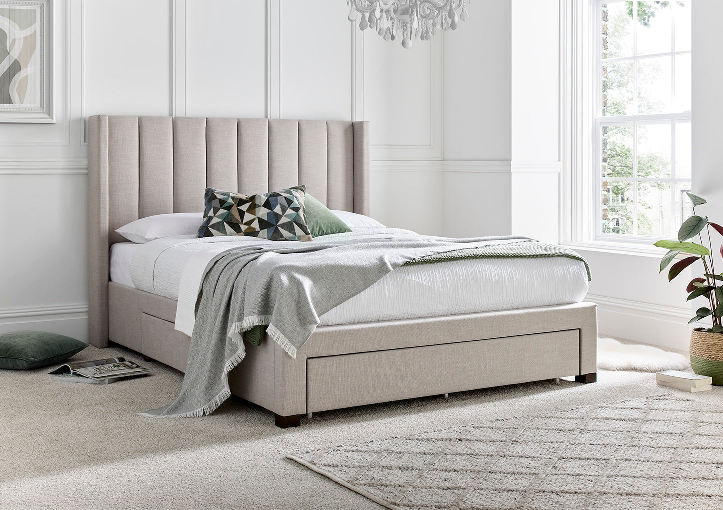 Savannah Natural Oat Upholstered Drawer Bed Frame Only Bed time4sleepadmin