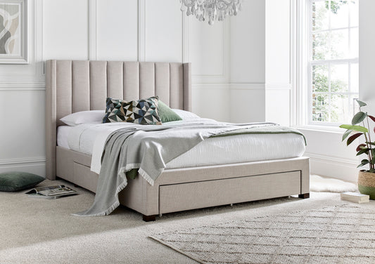 Savannah Natural Oat Upholstered Drawer Bed Frame Only Bed time4sleepadmin