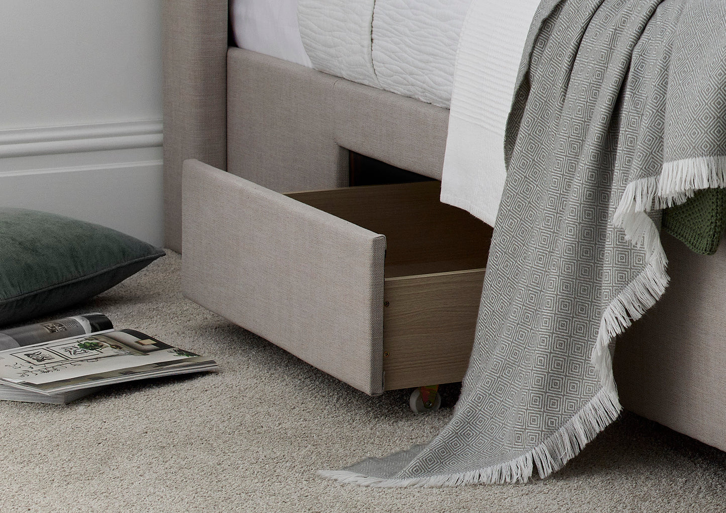 Savannah Natural Oat Upholstered Drawer Bed Frame Only Bed time4sleepadmin