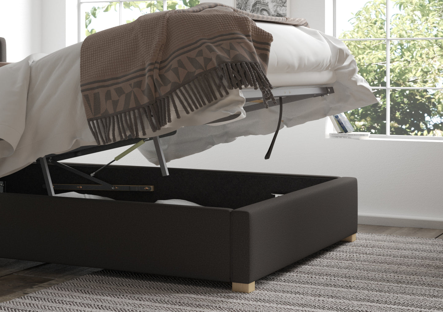 Levisham Ottoman Charcoal Saxon Twill Bed Frame Only Bed time4sleepadmin