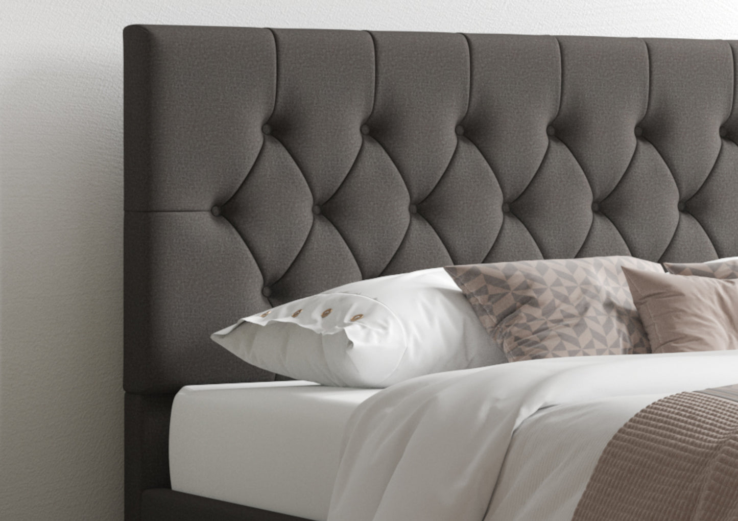 York Ottoman Charcoal Saxon Twill Bed Frame Only Bed time4sleepadmin
