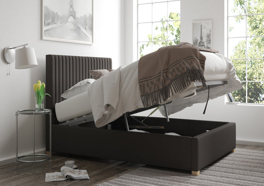 Levisham Ottoman Charcoal Saxon Twill Bed Frame Only Bed time4sleepadmin
