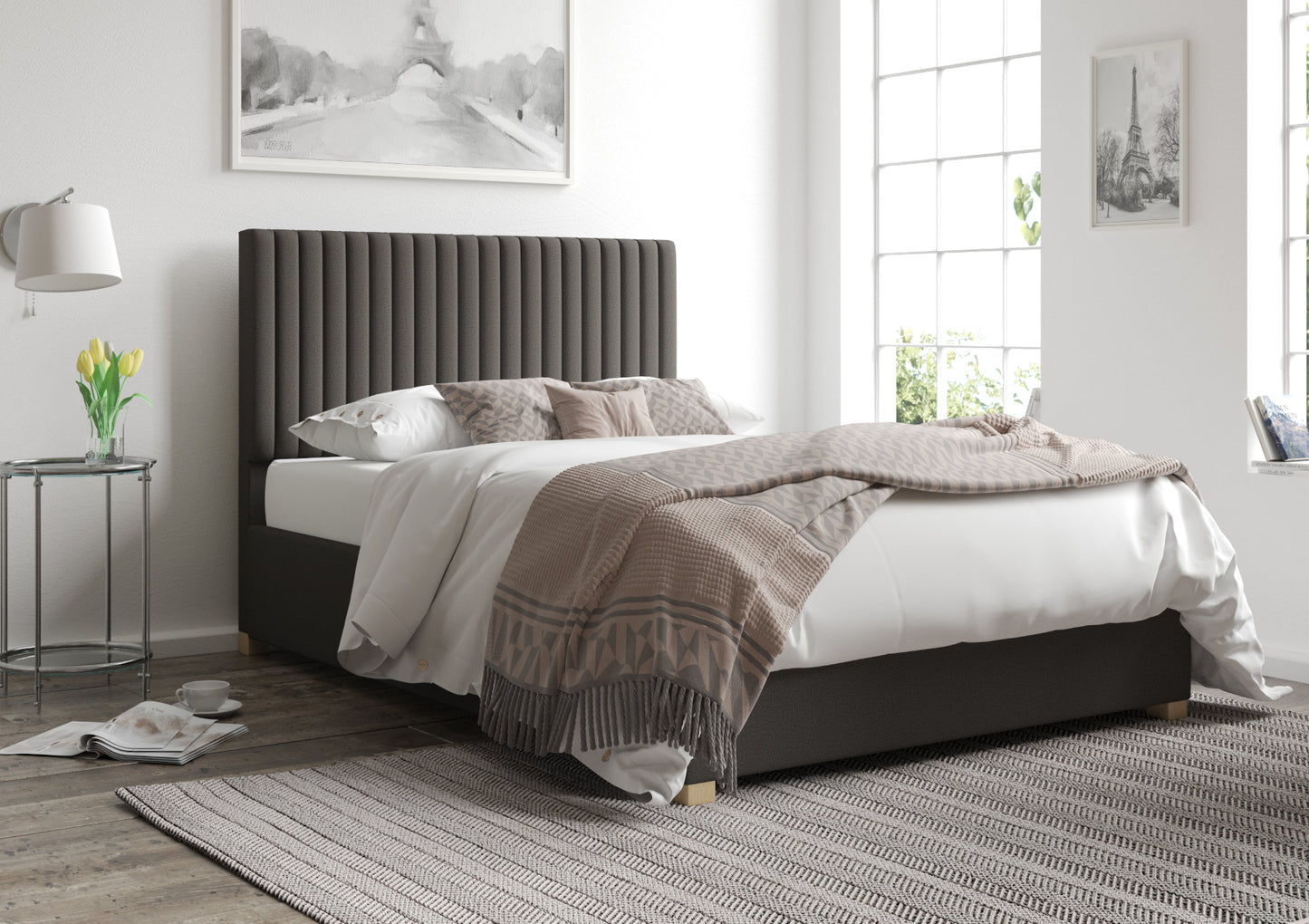 Levisham Ottoman Charcoal Saxon Twill Bed Frame Only Bed time4sleepadmin