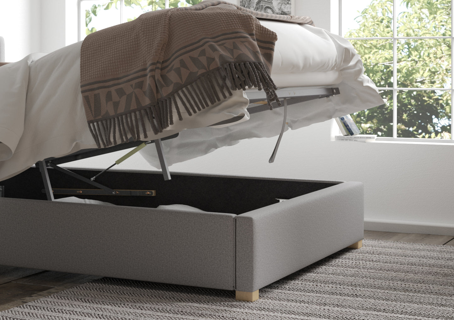 Levisham Ottoman Grey Saxon Twill Bed Frame Only Bed time4sleepadmin
