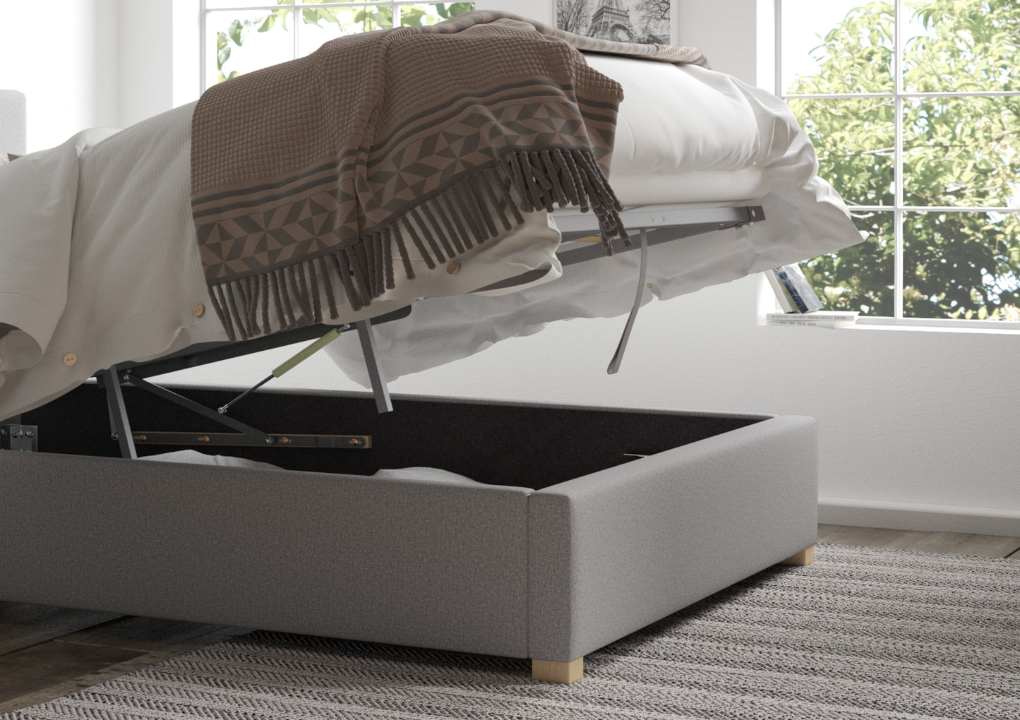York Ottoman Grey Saxon Twill Bed Frame Only Bed time4sleepadmin
