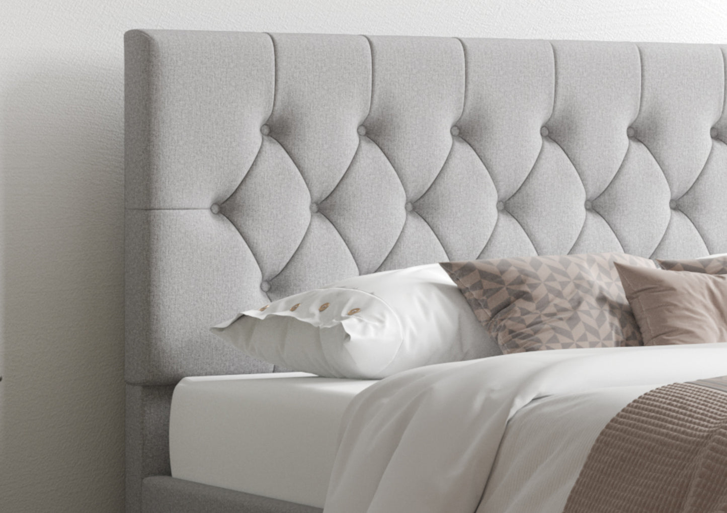 York Ottoman Grey Saxon Twill Bed Frame Only Bed time4sleepadmin