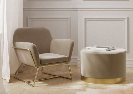 Sennen Beige Velvet Upholstered Accent Armchair Furniture LPD Furniture