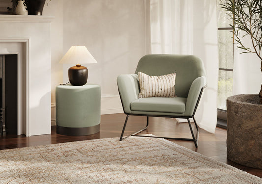 Sennen Sage Green Velvet Upholstered Accent Armchair Furniture LPD Furniture