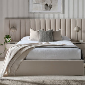Serenity Upholstered Beige Ottoman Hotel Bed Frame Bed Ritz Panel Double