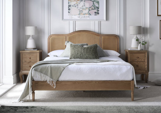 Signature French Rattan Oak Finish Bed Frame Bed Importas Double