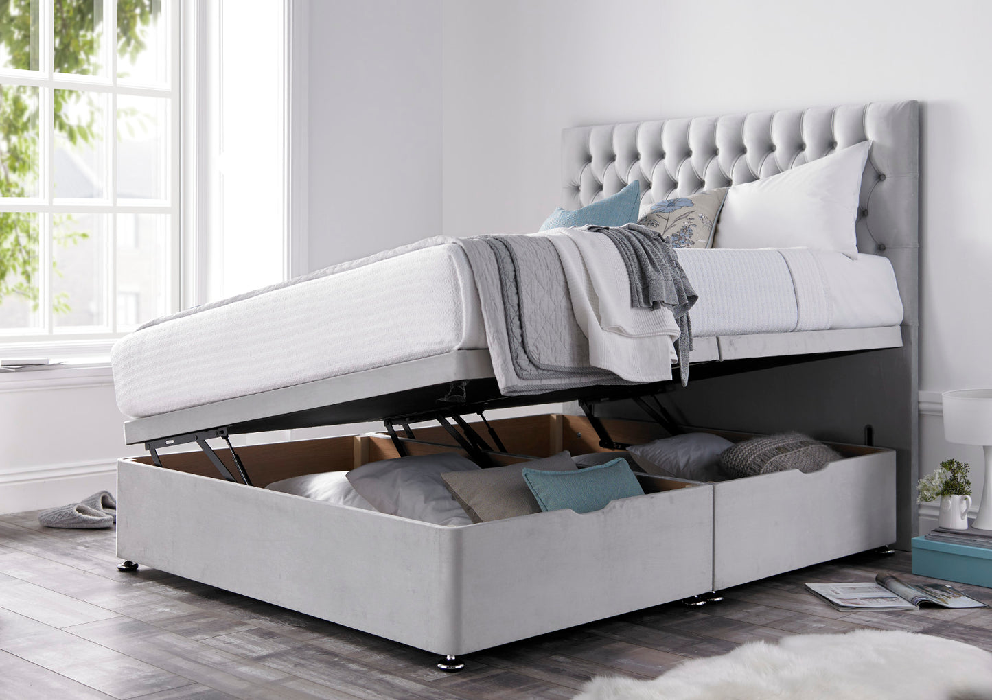 Madison East Upholstered Ottoman Base and Headboard Only Bed time4sleepadmin Double Velvet Slate