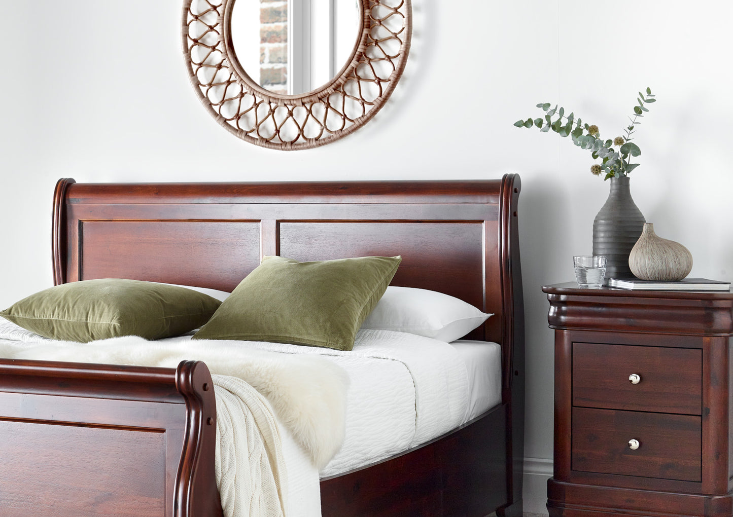Toulouse Wooden Sleigh Bed - Mahogany Finish - Bed Frame Bed time4sleepadmin