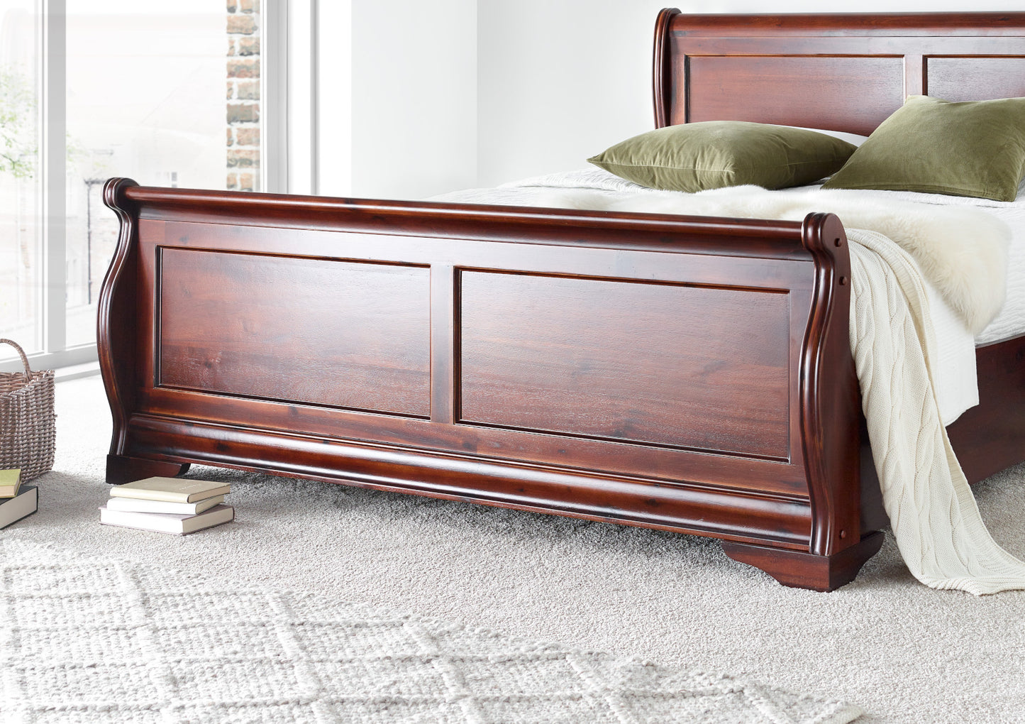 Toulouse Wooden Sleigh Bed - Mahogany Finish - Bed Frame Bed time4sleepadmin