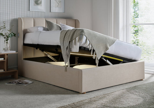 Smart Lift Electric Natural Upholstered Winged Ottoman Bed Frame Bed Importas Double