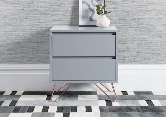 Sofia 2 Drawer Harbour Mist Bedside With Pink Copper Feet Furniture Time4Sleep