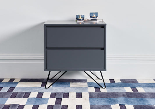 Sofia 2 Drawer Steel Grey Bedside With Black Feet Furniture Time4Sleep