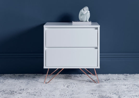 Sofia 2 Drawer White Bedside With Pink Copper Feet Furniture Time4Sleep
