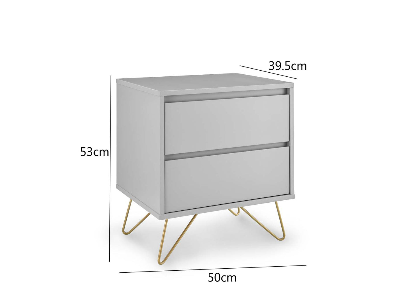 PLATFORM Pair Sofia 2 Drawer Steel Grey Bedside With Brass Steel Feet Furniture time4sleepadmin