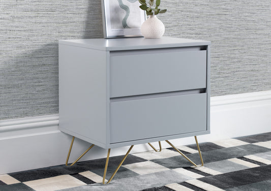 PLATFORM Pair Sofia 2 Drawer Steel Grey Bedside With Brass Steel Feet Furniture time4sleepadmin