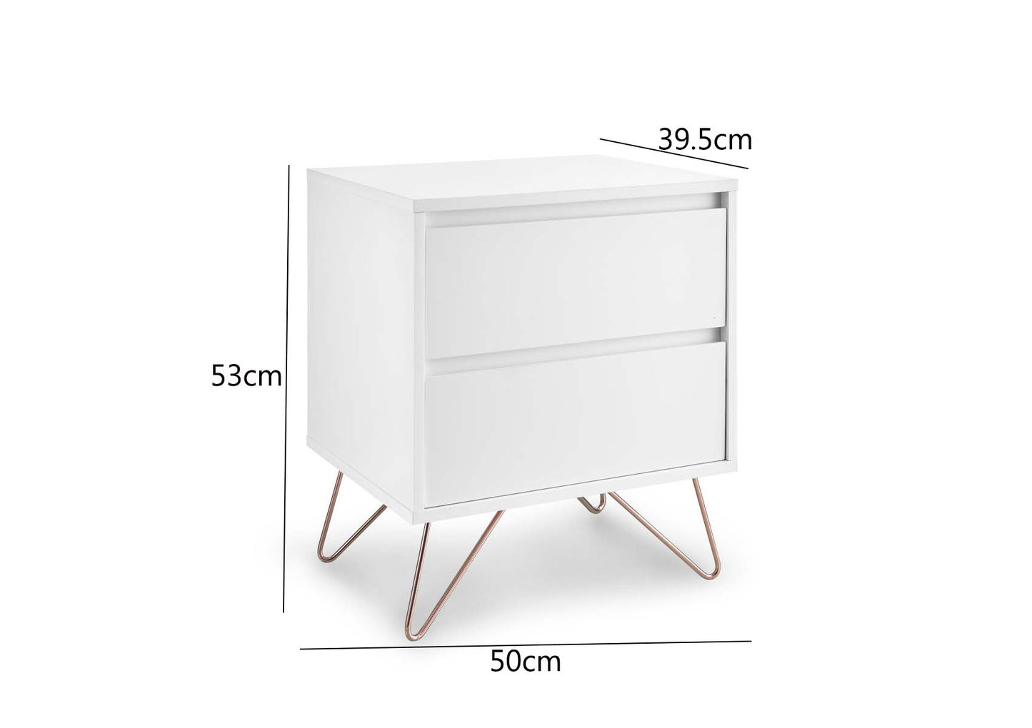 Sofia 2 Drawer White Bedside With Pink Copper Feet Furniture time4sleepadmin