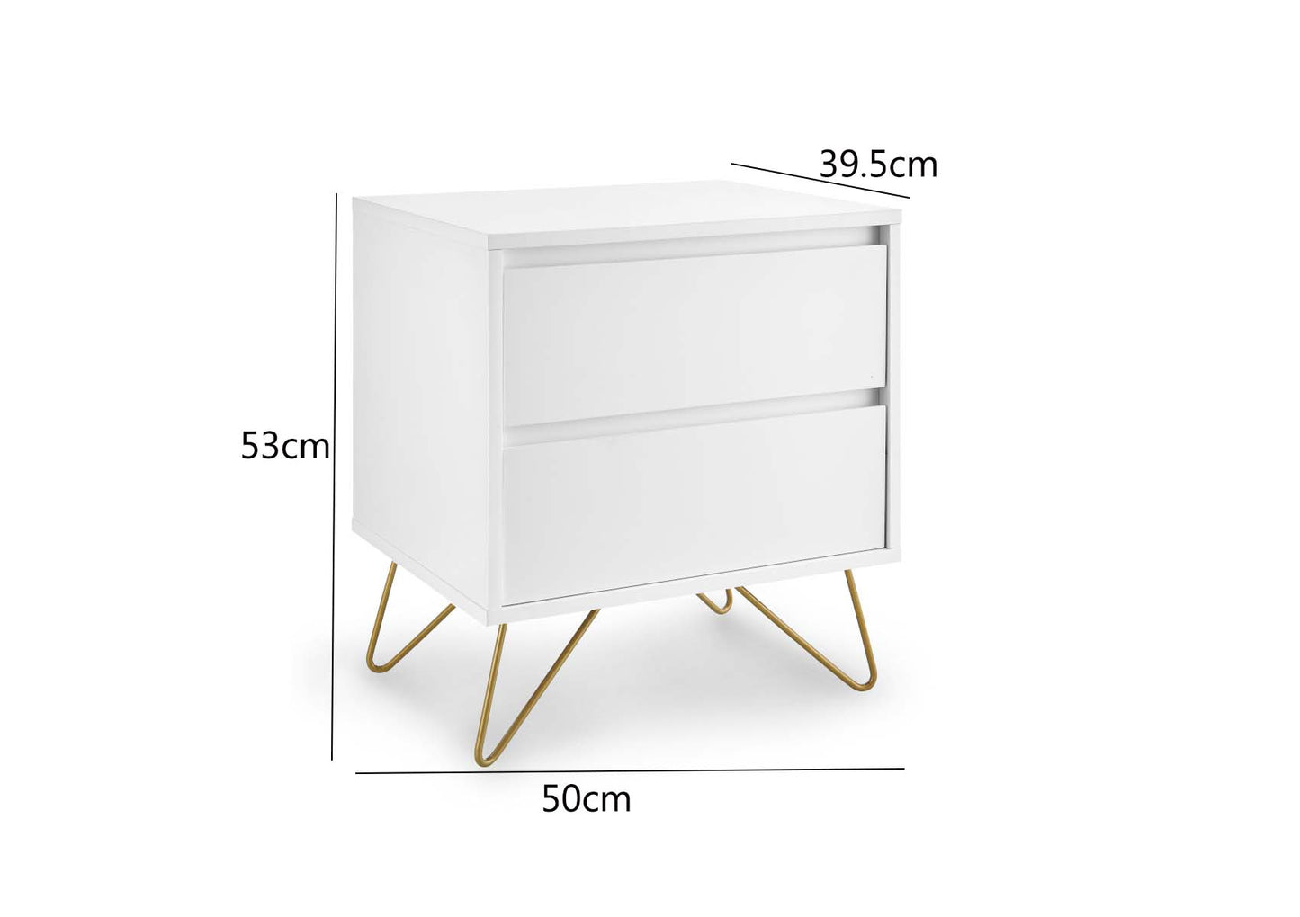 Sofia 2 Drawer White Bedside With Brass Steel Feet Furniture time4sleepadmin