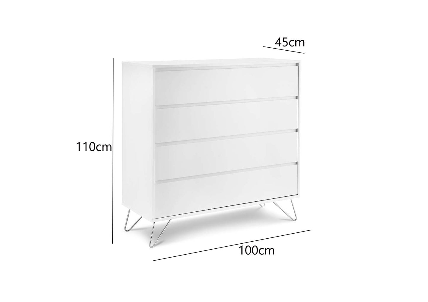 Sofia 4 Drawer White Chest With Stainless Steel Feet Furniture time4sleepadmin