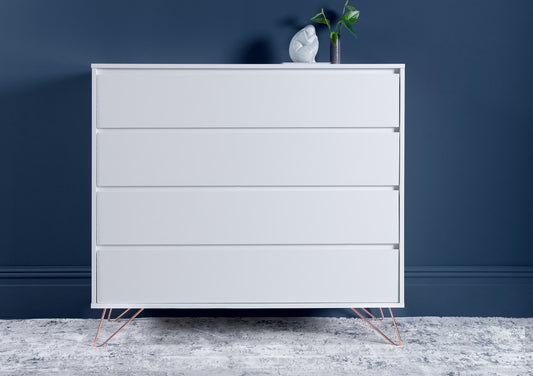 Sofia 4 Drawer White Chest With Pink Copper Feet Furniture time4sleepadmin