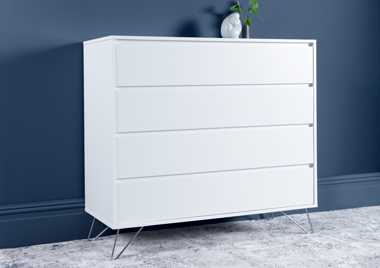 Sofia 4 Drawer White Chest With Stainless Steel Feet Furniture time4sleepadmin
