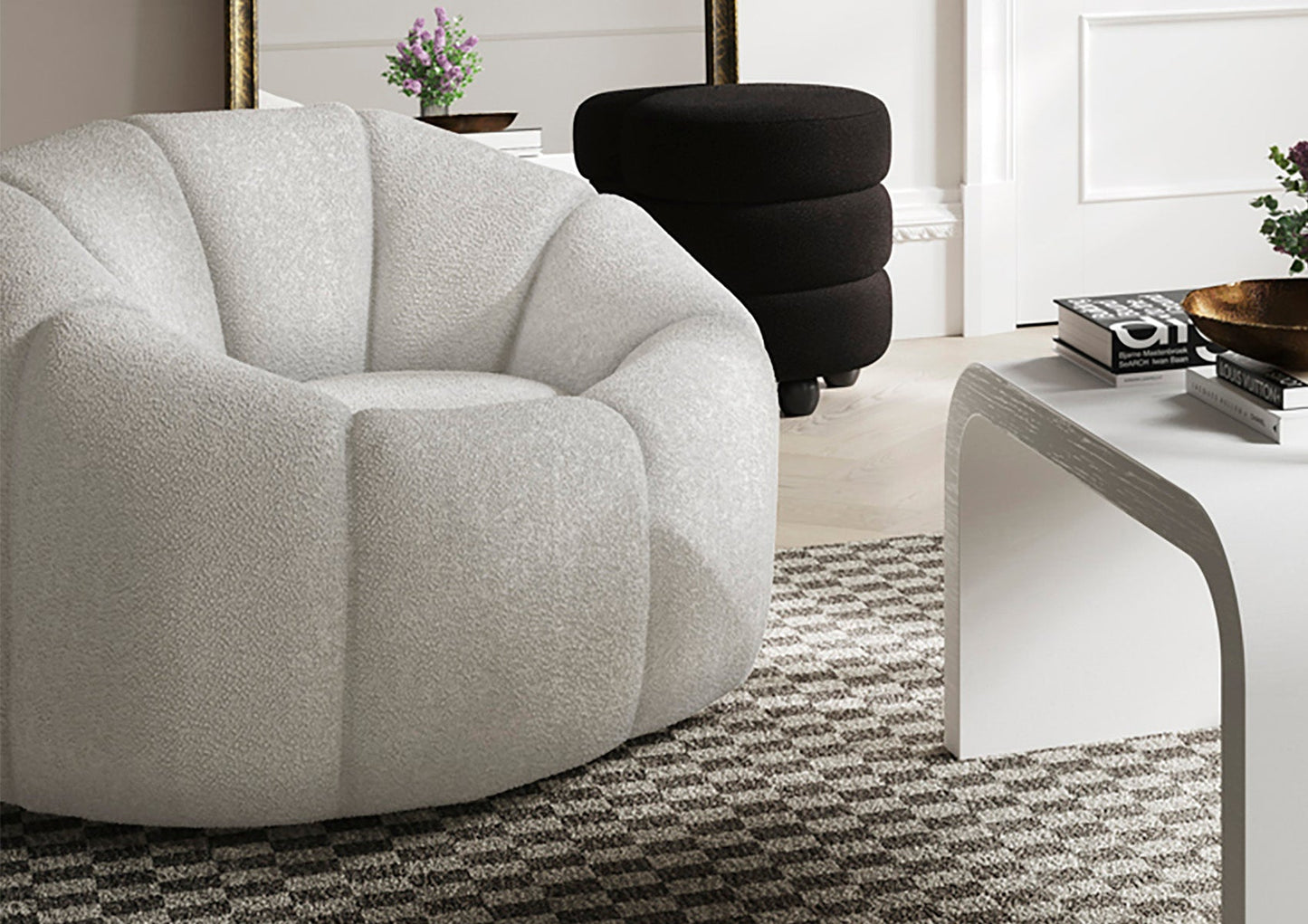 Southwold Ivory Boucle Upholstered Swivel Chair - Furniture - Time4Sleep