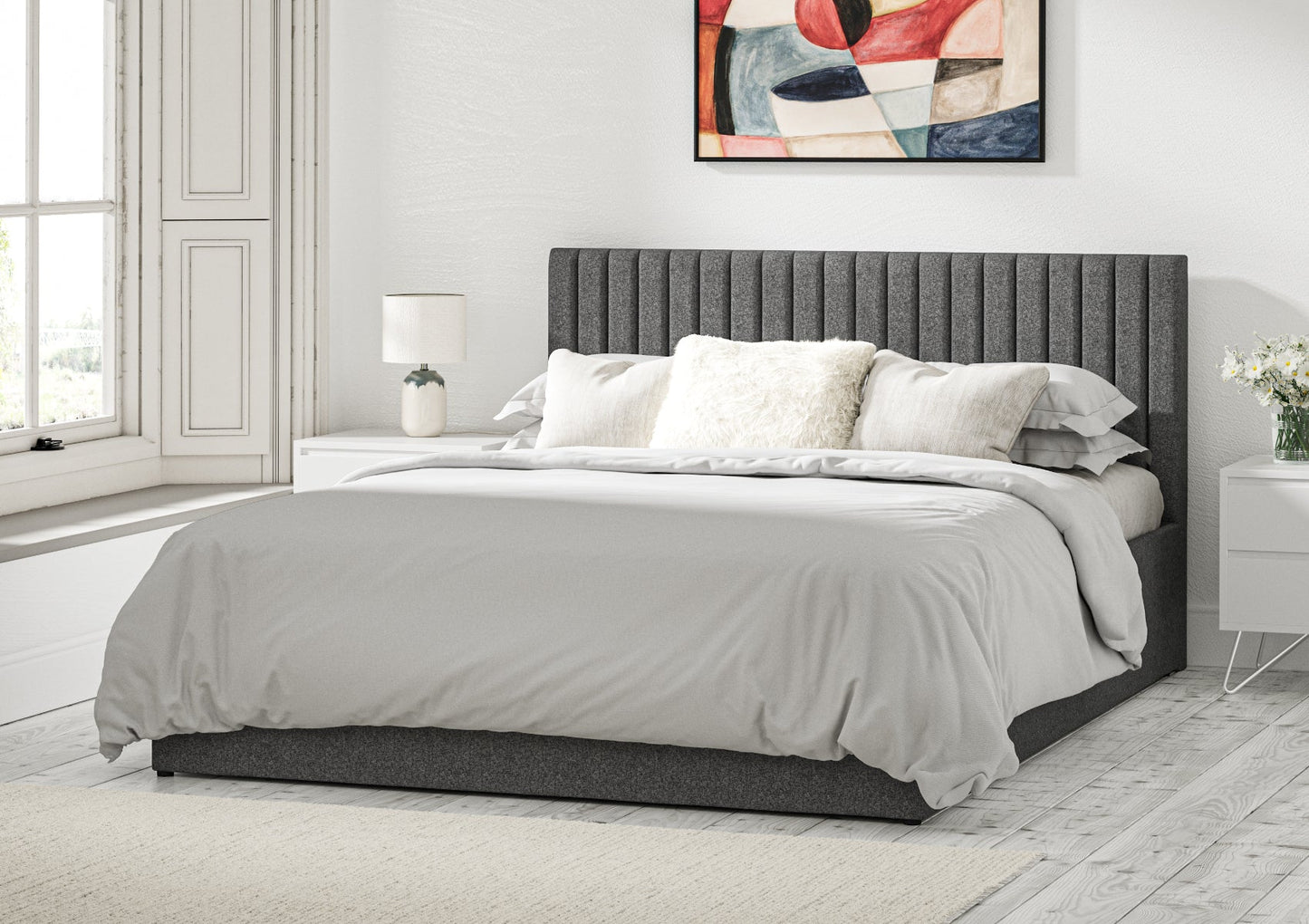 Symphony Classic Arran Pebble Upholstered Ottoman Bed Frame Only Bed Time4Sleep Manufacturing Single